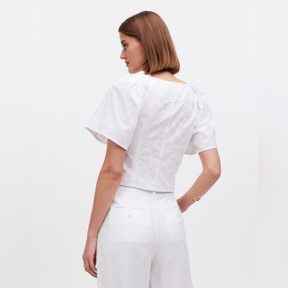 NWT Madewell Darted V-Neck Top Floral White Slightly Cropped Sz 8 - Picture 4 of 11